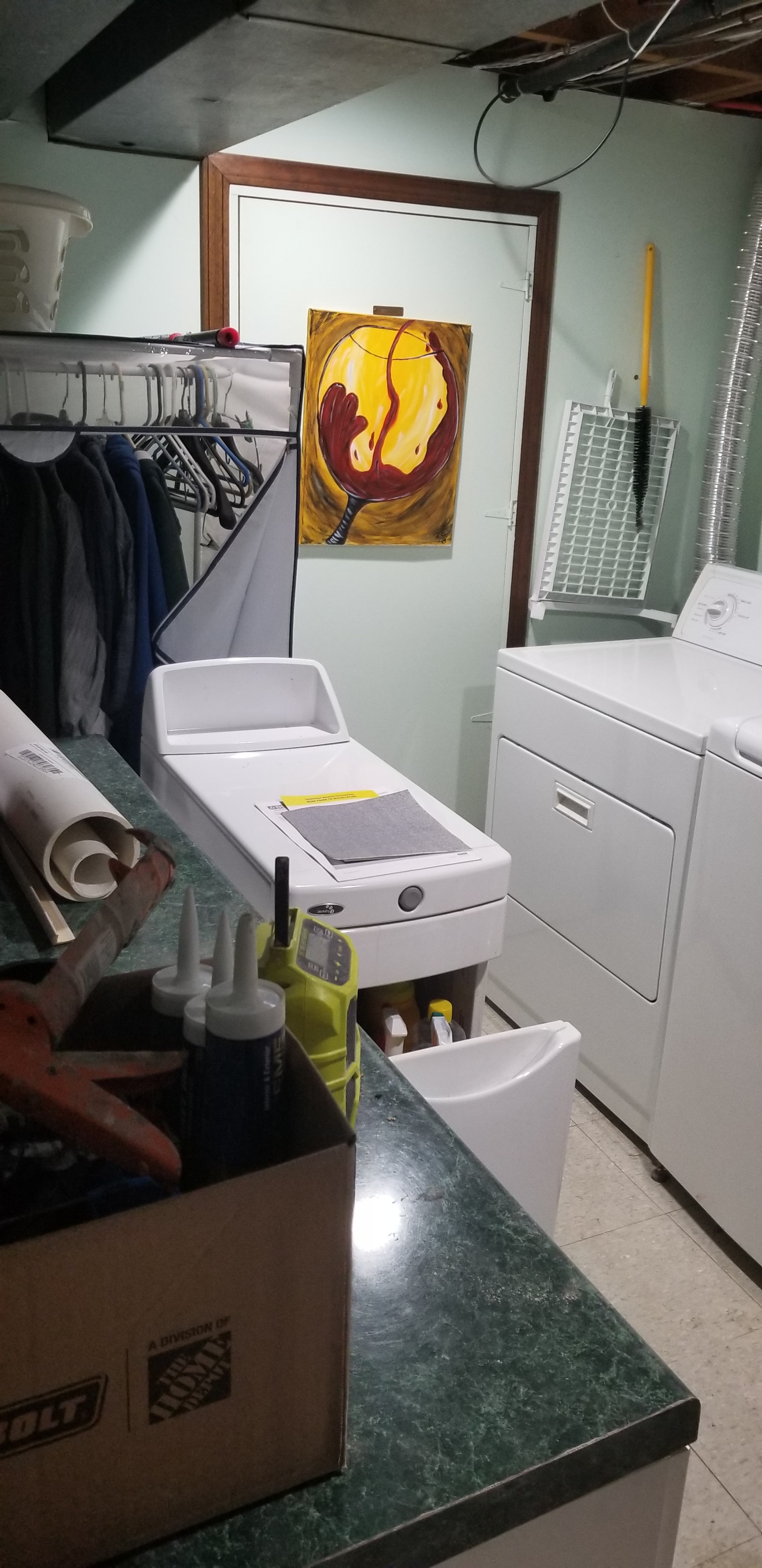 Bathroom renovation — workspace and materials staging
