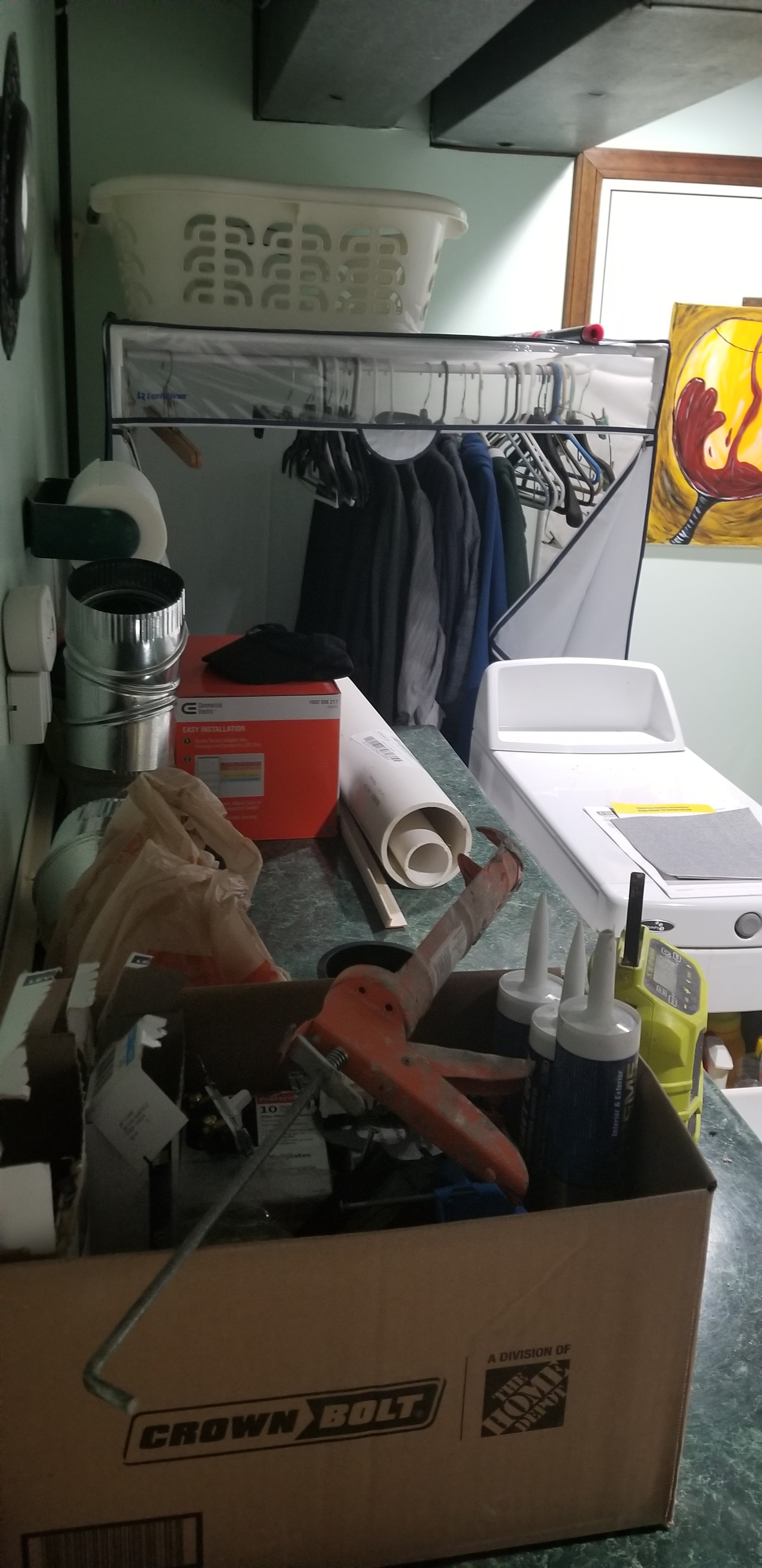 Bathroom renovation — tools and supplies on site